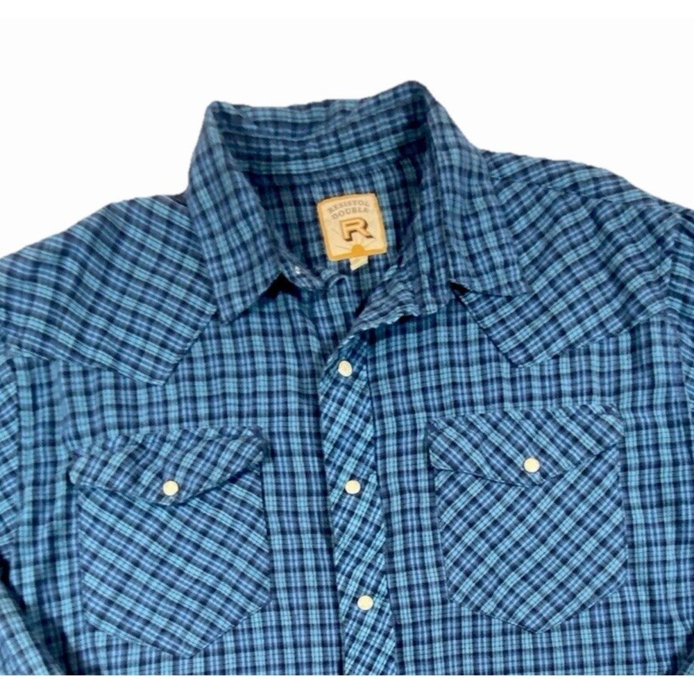 Resistol Double‎ R Flannel Shirt Mens Large Long Sleeve Western Pearl Snaps Blue